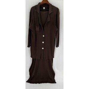 VINTAGE Maxi Dress 90s Size Large With Vest Button Front Short Sleeve Minimalist